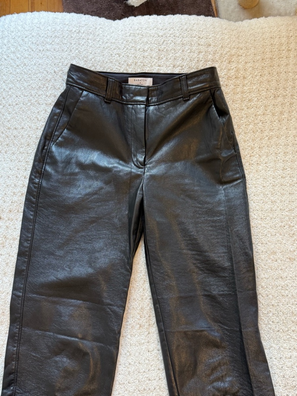 Babaton Black Faux Leather Straight Leg Jeans